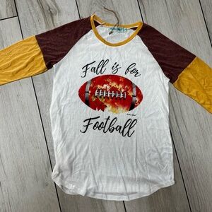 Southern Grace Kids Long Sleeve Football Tee - White, Brown, Yellow